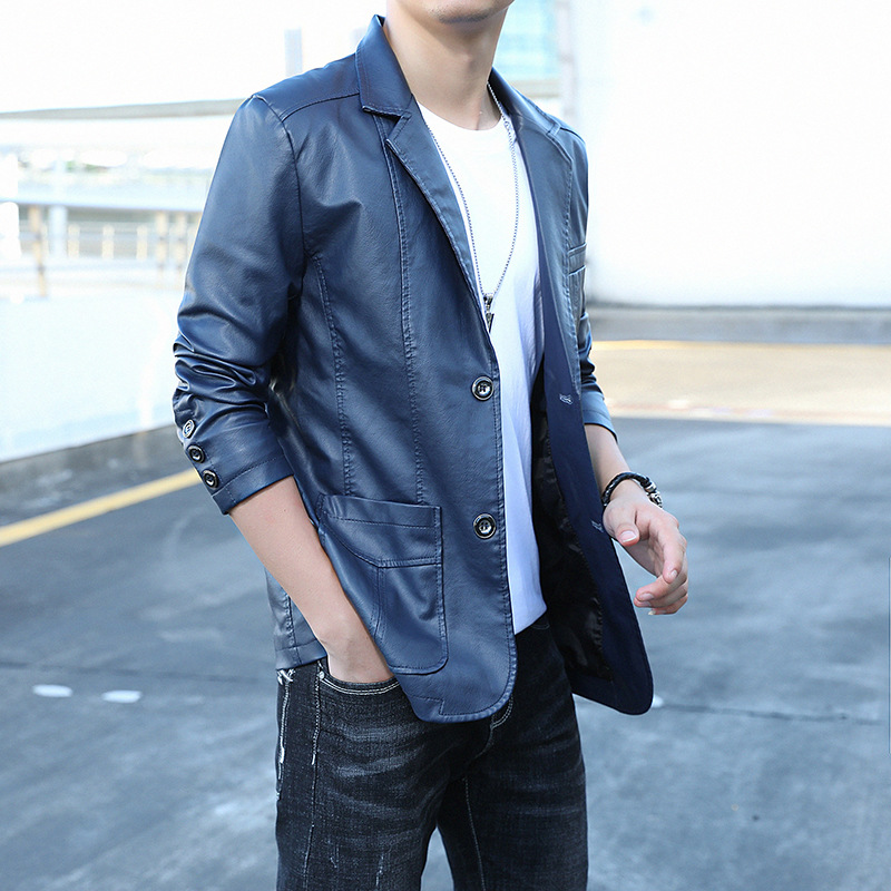 Primavera y otoño 902 cuello de traje chaqueta de cuero PU para hombre delgado estilo coreano guapo chaqueta de cuero para hombre chaqueta de motocicleta chaqueta de cuero