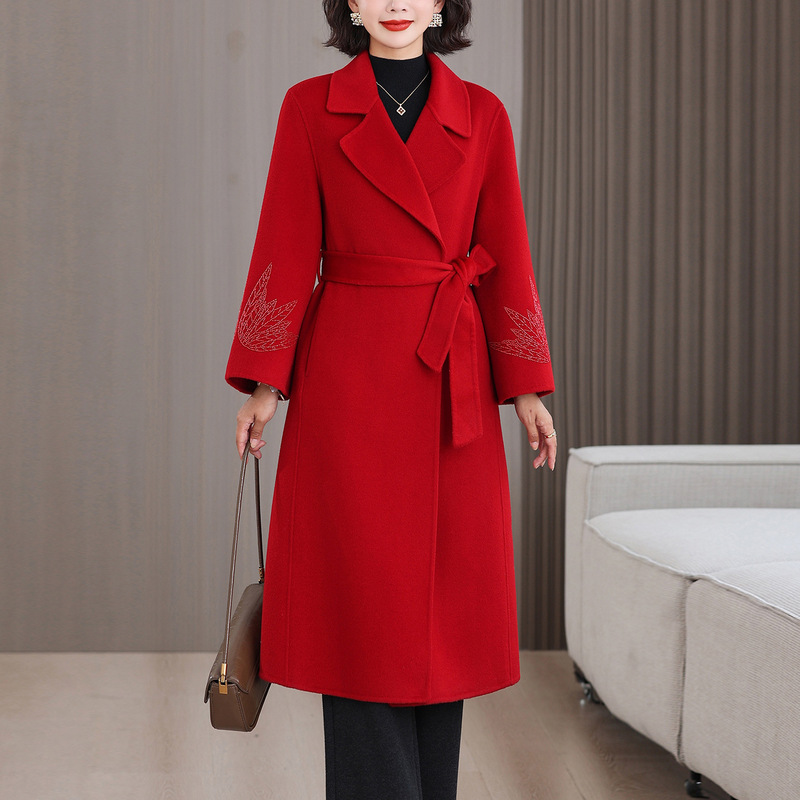 Blx9725 Xipopo Wedding Banquet Dress Red Woolen Outwear 2025 Autumn and Winter High-End Mid-Length Outwear for Women