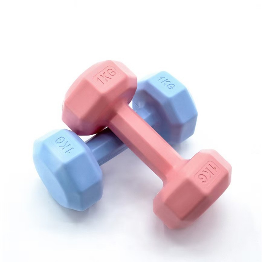 跨境批发八角彩色小哑铃瘦手家用健身器材练臂肌瑜伽运动浸塑哑铃