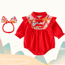 中国风夏季婴儿服周岁满月爬服薄款无袖汉服礼服连体衣宝宝衣服
