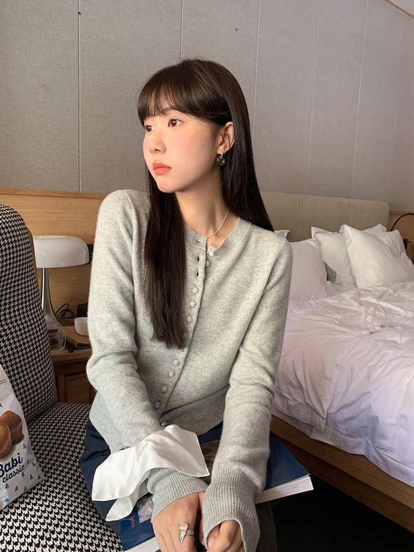 甜美温柔风单排扣圆领正肩开衫长袖秋冬季新款修身百搭休闲上衣女|undefined