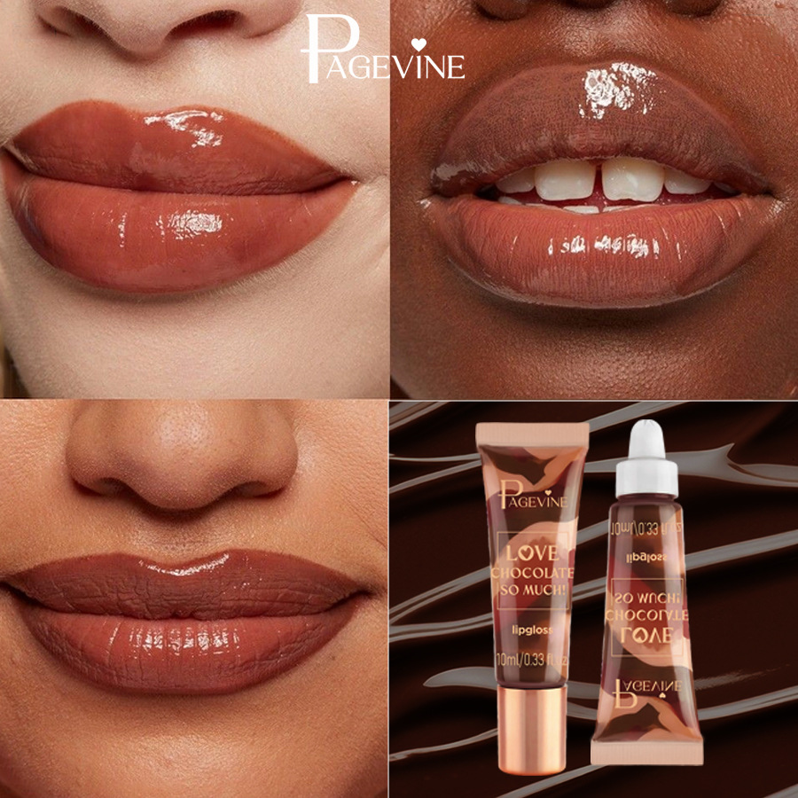 Brillo labial de chocolate PAGE VINE para comercio exterior, bálsamo labial hidratante con efecto agua, aceite voluminizador de labios, bálsamo labial hidratante transfronterizo.
