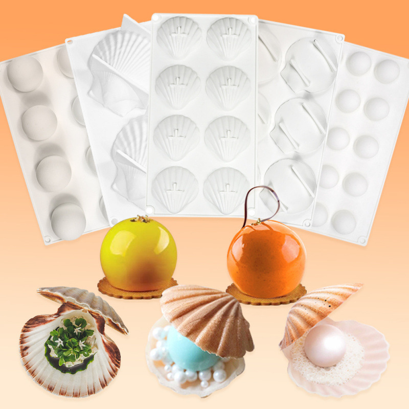 Cross-Border Fcm 6-Piece Shell Cake Mold Pearl Chocolate Mousse Mold Candle Silicone Mold DIY Baking Tools