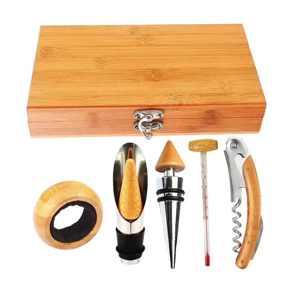 대나무 (칼 + 와인 푸어러 + 뾰족한 와인 마개 + 온도계 + 와인 링)