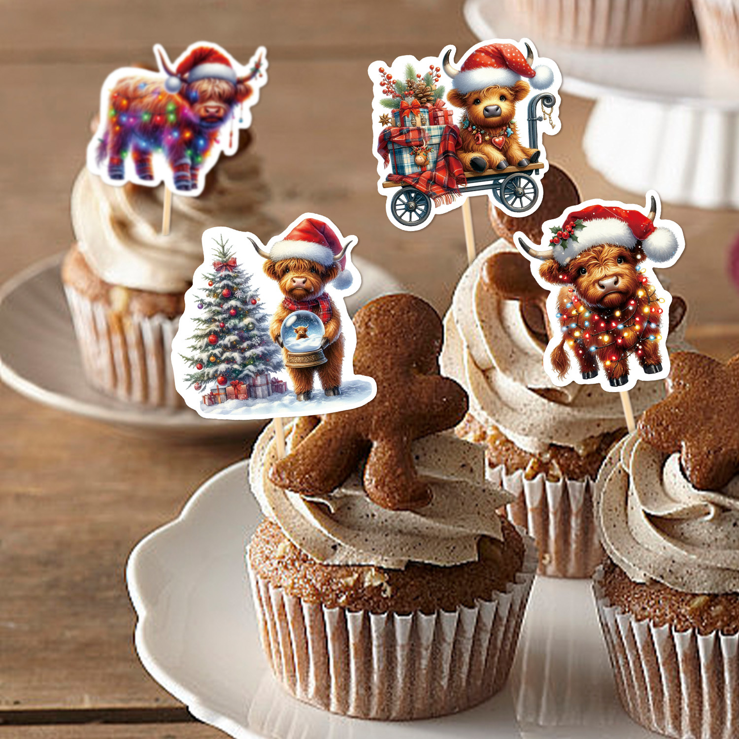 Nuevos productos transfronterizos de decoración de pastel de Navidad Plug-in Fiesta de Navidad Alpine Bull Plug-in Cupcake Plug-in