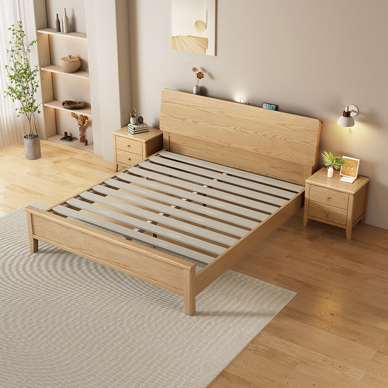 Cama de madera sólida de madera de cera nórdica 1m 8 dormitorio principal cama doble moderna simple viento 1.2m pequeña cama de almacenamiento
