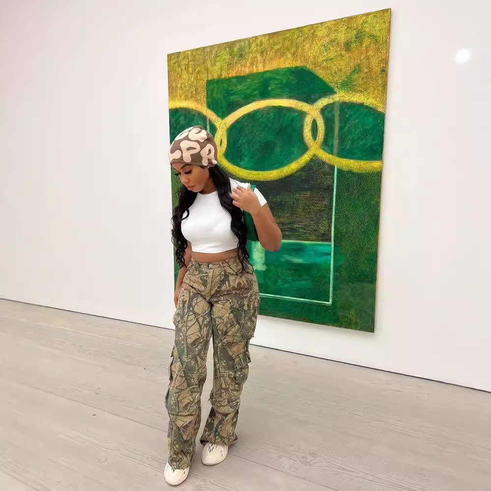 Vêtements pour femmes 2024 nouveau pantalon camouflage sexy ample décontracté à poches zippées_voghion.com