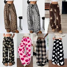2025现货跨境TK亚马逊temu速卖通欧美新款休闲裤豹纹长裤阔腿裤