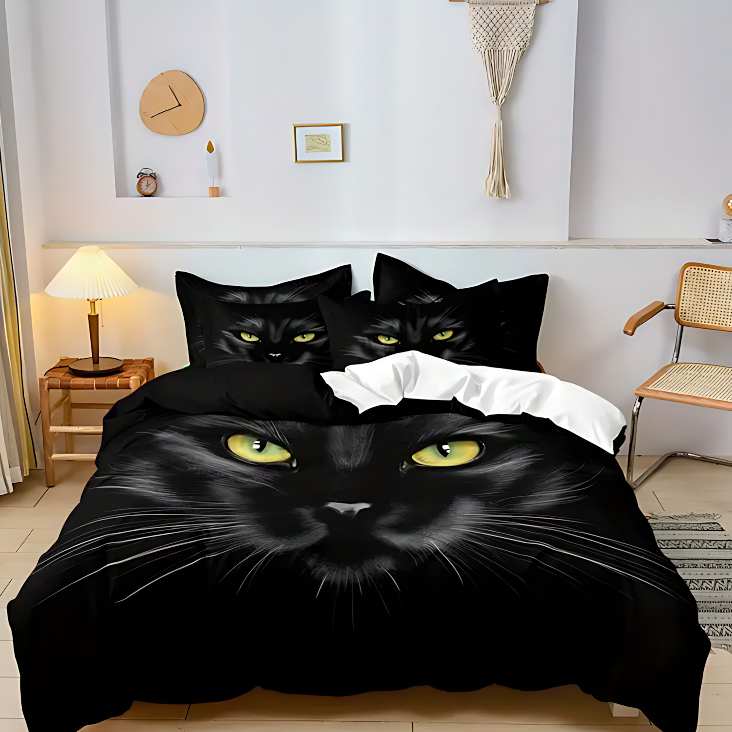 TEMU / JIT transfronterizo gato negro animal impresión digital 3D suave colcha de cama set fuente fabricante