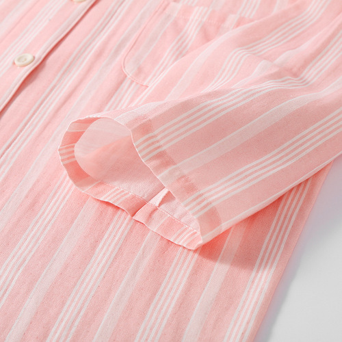 Japanese minimalist pure cotton couple's pajamas double-layered gauze men and women spring and summer thin striped home clothes set