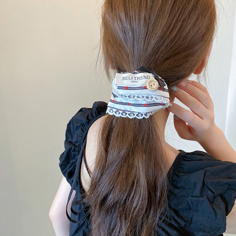 encaje rosado collar entrañas dulces chicas bolas de cabello cordón de cabello 2025 nuevo estilo coreano impresión collar de cabello