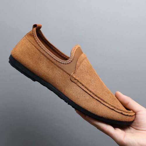 Casual thin, all-matching waterproof leather surface, simple thick sole and soft leather, senior men's Lok Fu people-in shoes, step on to work