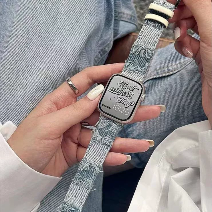 Подходит для AppleWatch iWatch678910 поколения SE кисточка из денима в ретро-стиле