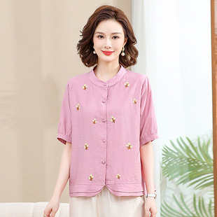 Middle-aged fashion suit women's summer new fashion foreign style 40-50 year old young mother summer two-piece short sleeve