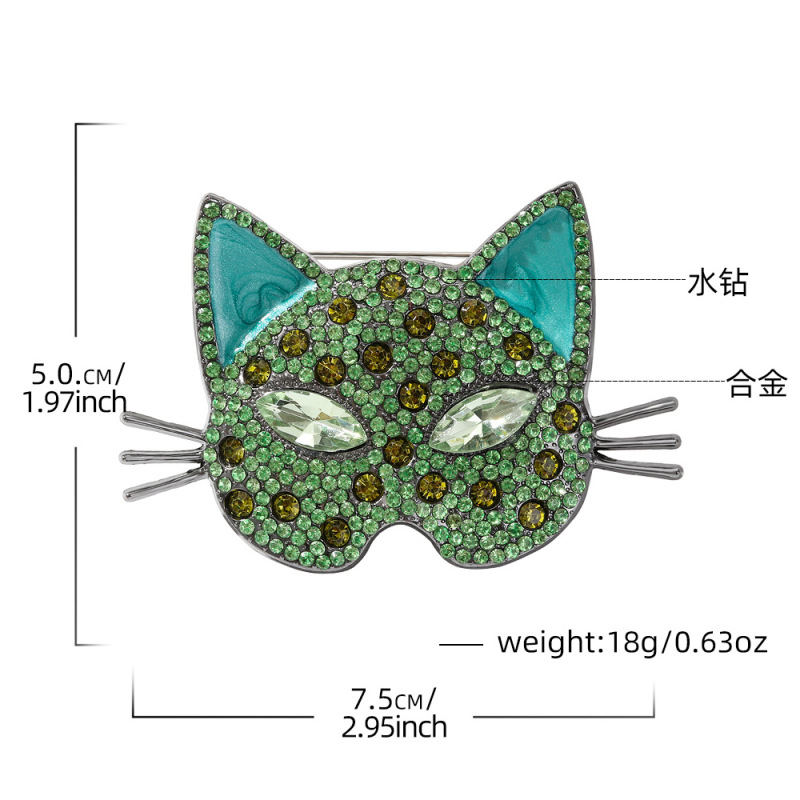 跨境新款时尚复古满钻猫头胸针个性猫咪西装配饰胸花别针环保饰品|undefined