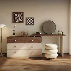 WJX2515#梳妆台梦鹿A5中古风梳妆台斗柜收纳一体胡桃木储物主卧室