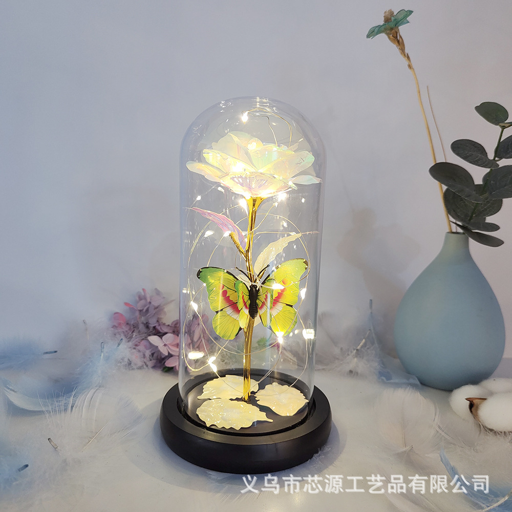 Lámpara de oro, flor de rosa, pantalla de vidrio, día de la madre, Navidad, día de San Valentín, regalo de cumpleaños, decoración de novia, simulación transfronteriza