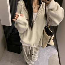 韩系宽松连帽拉链开衫秋冬毛衣女2025新款慵懒高级感针织卫衣外套
