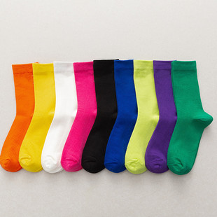 Spring and Summer new mid-calf length socks European station fashion bright color bronzing socks Korean ins college style trendy women's socks