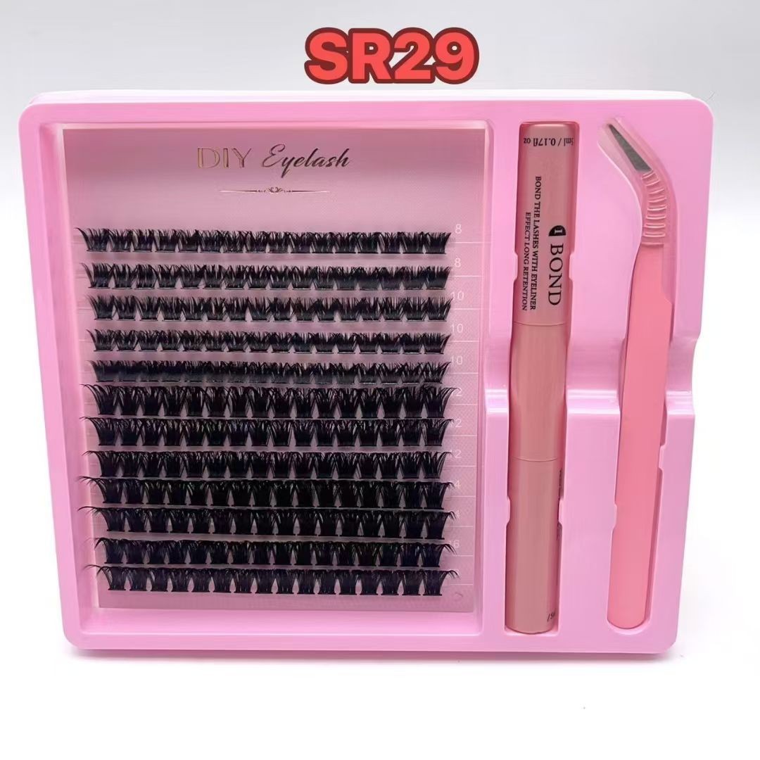 跨境DIY分段朵毛自嫁接套装大容量SR02单簇外贸假睫毛工厂批发