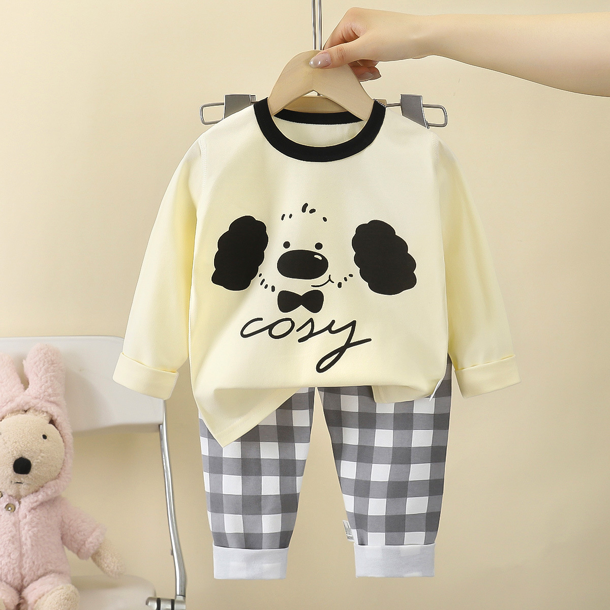 Conjunto de ropa interior infantil para bebé, otoño, nueva ropa de casa para niños, ropa para niñas, pijamas de lycra y algodón, ropa infantil al por mayor