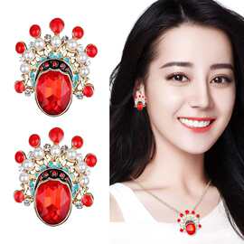 wisj创意个性镶钻面具饰品京剧脸谱中国风刀马旦耳饰女银针耳环