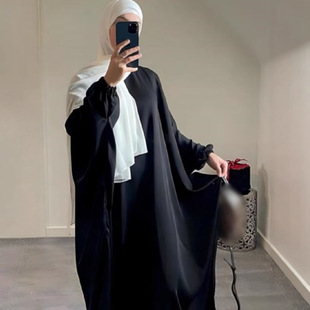 AliExpress ebay amazon middle east dubai hot extended solid color with rotator sleeve muslim robe abaya