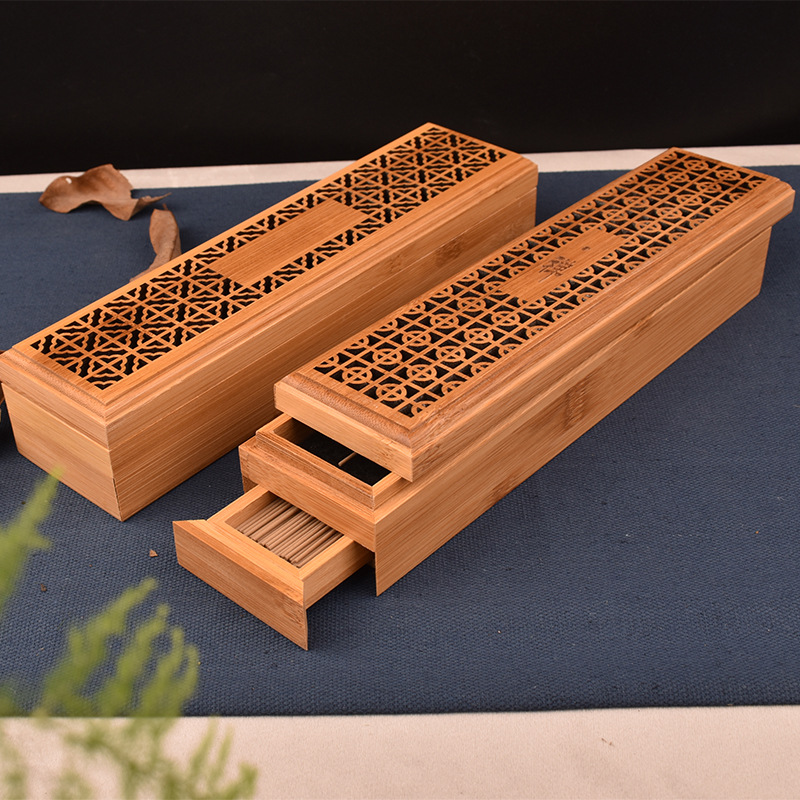 Er Li Double-layer Bamboo Wooden Line Incense Box for Lying Incense Furnace Horizontal Incense Insert Household Indoor Hollow-out Ailwood Sandalwood Smoked