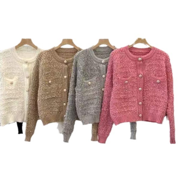 Nuevo estilo coreano de otoño y invierno suave pegajoso pequeño viento fragrante jersey de punto de camisa de estilo francés temperamento femenino delgado suéter de cuello redondo abrigo