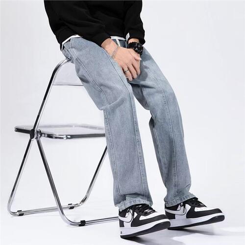 Exclusive American Retro Washed Denim Jeans for Men 2025 Trend Brand High Street Wide Leg Pants Loose Straight Leg Versatile