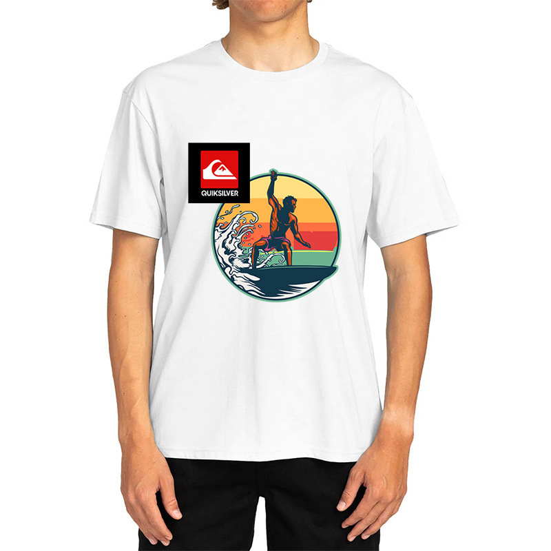 [Cross-Border European Code] Quiksilver Men's T-Shirt Retro Pattern Cross-Border E-Commerce 2025 Summer Pure Cotton T-Shirt