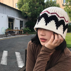 费尔岛风针织渔夫帽子女秋冬季百搭提花毛线帽保暖显脸小水桶盆帽