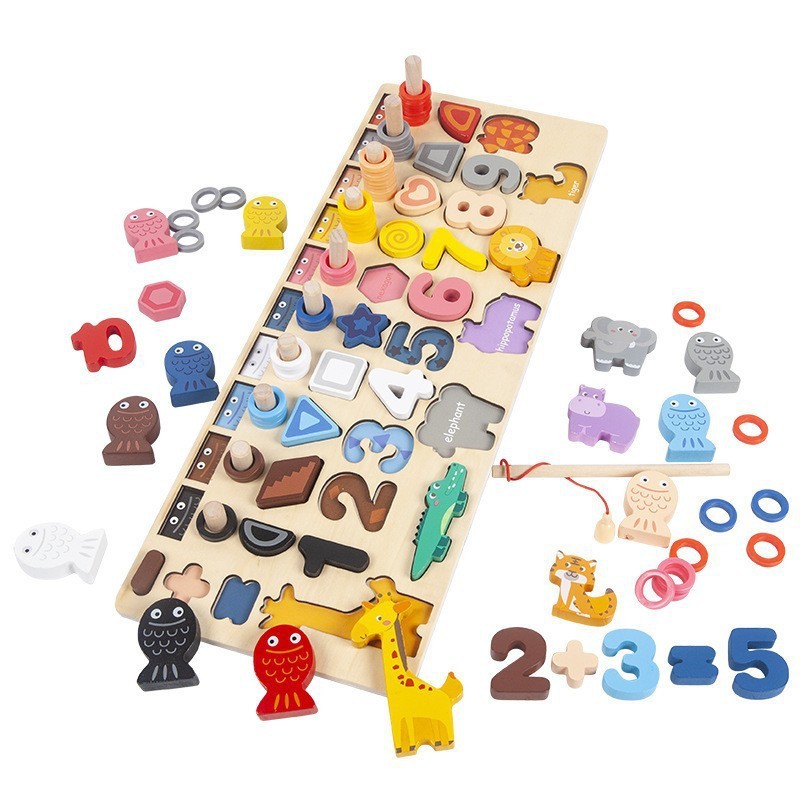 Juguetes de educación temprana para niños Tablero de números y letras siete en uno multifuncional Juego de pesca magnética de rompecabezas para bebés