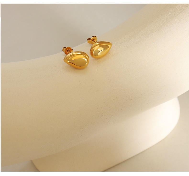 Retro Geometric Water Drop Shape Female Titanium Steel 18K Gold Plating Earring Ornament