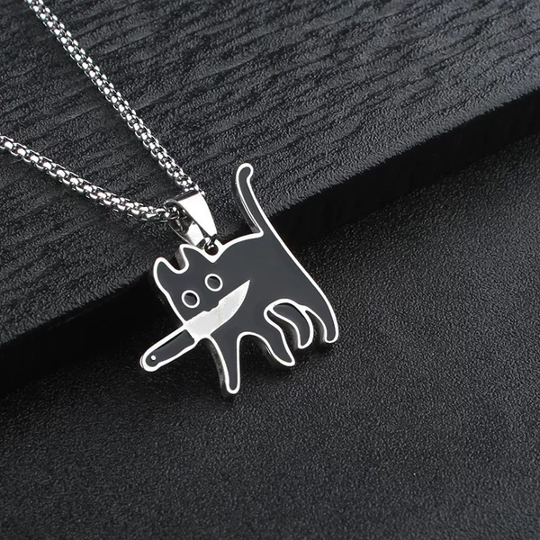 Titanium Steel Men's Necklace, Pocket Knife, Cat Pendant, Hip-Hop Stainless Steel Jewelry, Sweater Chain Accessories, Wholesale Non-Fading