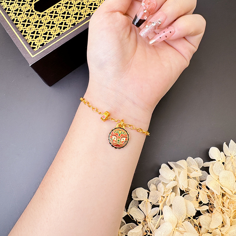 Gufasha esmalte de oro de color nacional de moda engullir oro Rui Bestia quemado azul pulsera de tallado de doble cara ligero lujo joyas no se desvanecen