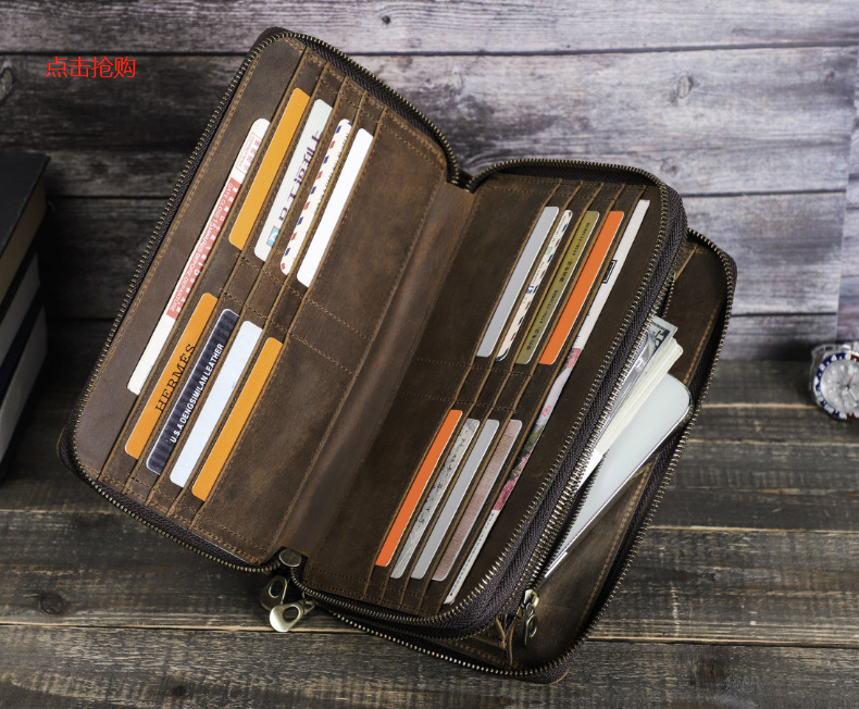 Schwarzer Engel RFID Anti-magnetische Reise-Familienpass Kosmetiktasche multifunktionale Reißverschlusstasche aus echtem Leder mit Armband