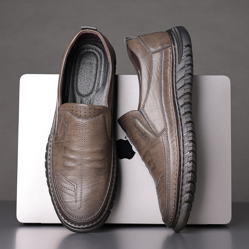 Chaussures décontractées en cuir pour homme, à enfiler, respirantes, à lacets, style printemps 2024, confortables, idéales pour la conduite, blanches et noires._voghion.com