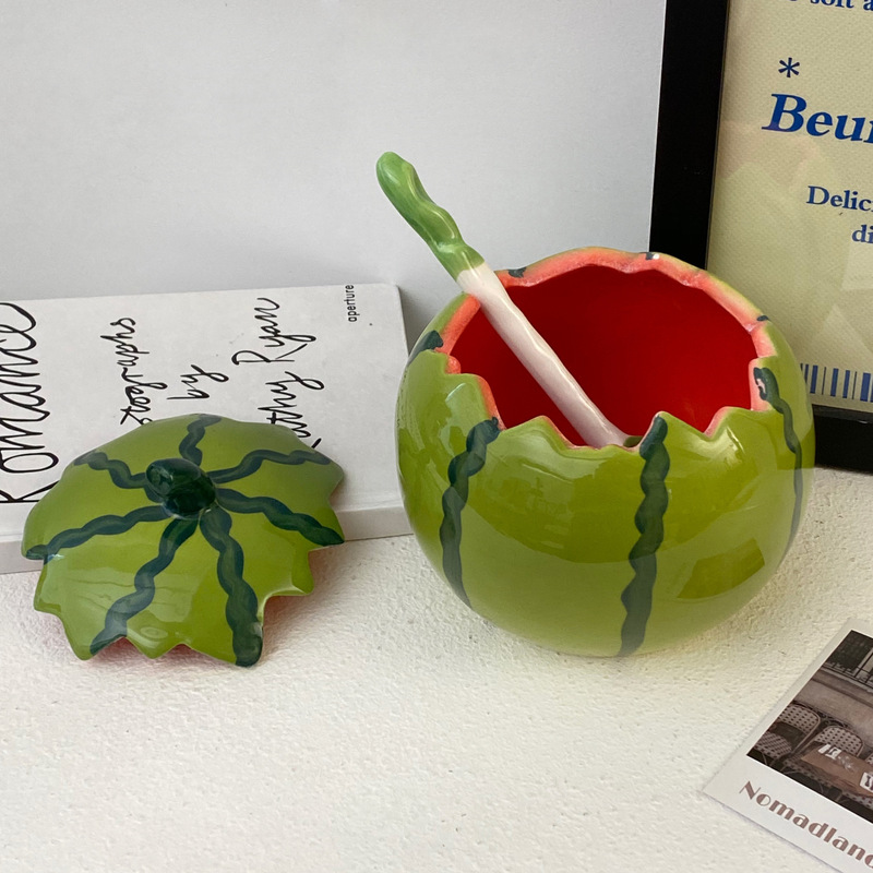 見栄えの良い夏のスイカボウルかわいいセラミック面白い蓋付き家庭用食器セットヨーグルトボウルサラダボウル|undefined
