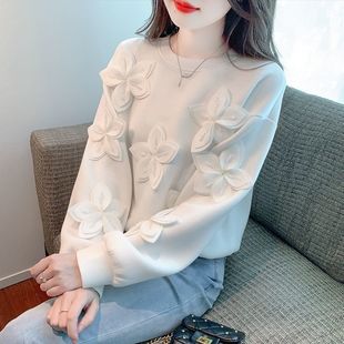 Diamond-Encrusted Flower Sweatshirt for Women Spring and Autum 2024 New Design Niche Western Style Age-Reducing Popular Long-Sleeved Autum Top
