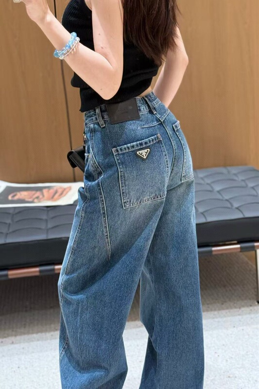 复古做旧刺绣牛仔裤美式阔腿显瘦长裤南油女秋季垂感高腰直筒裤|undefined