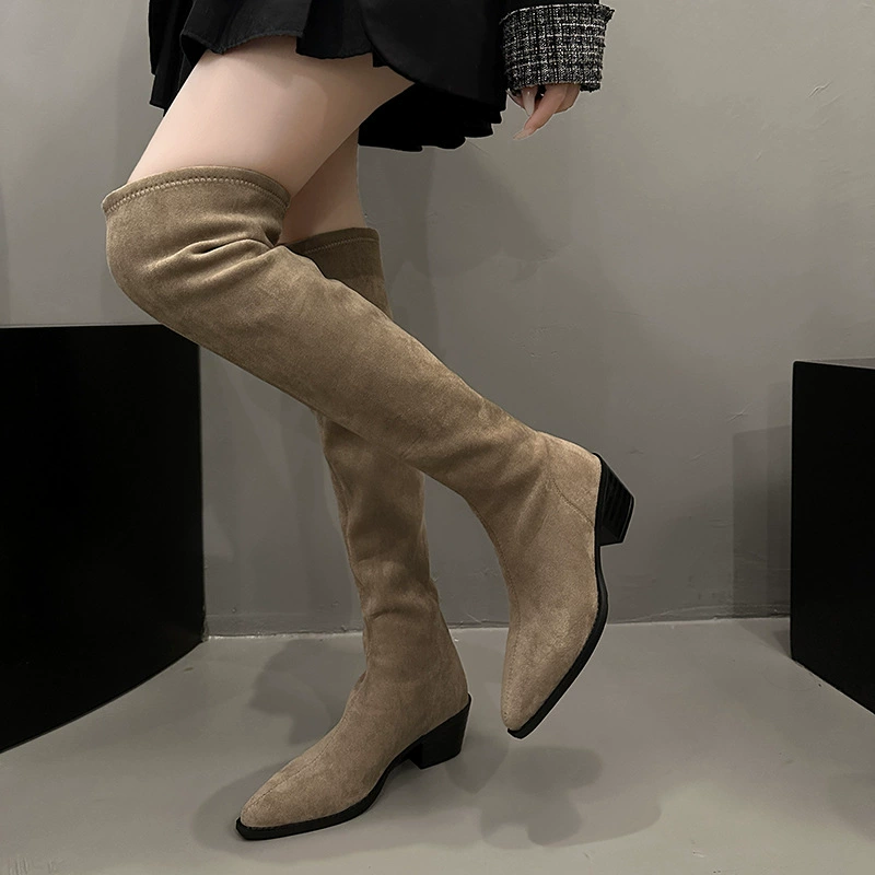 Demi-season denim high boots