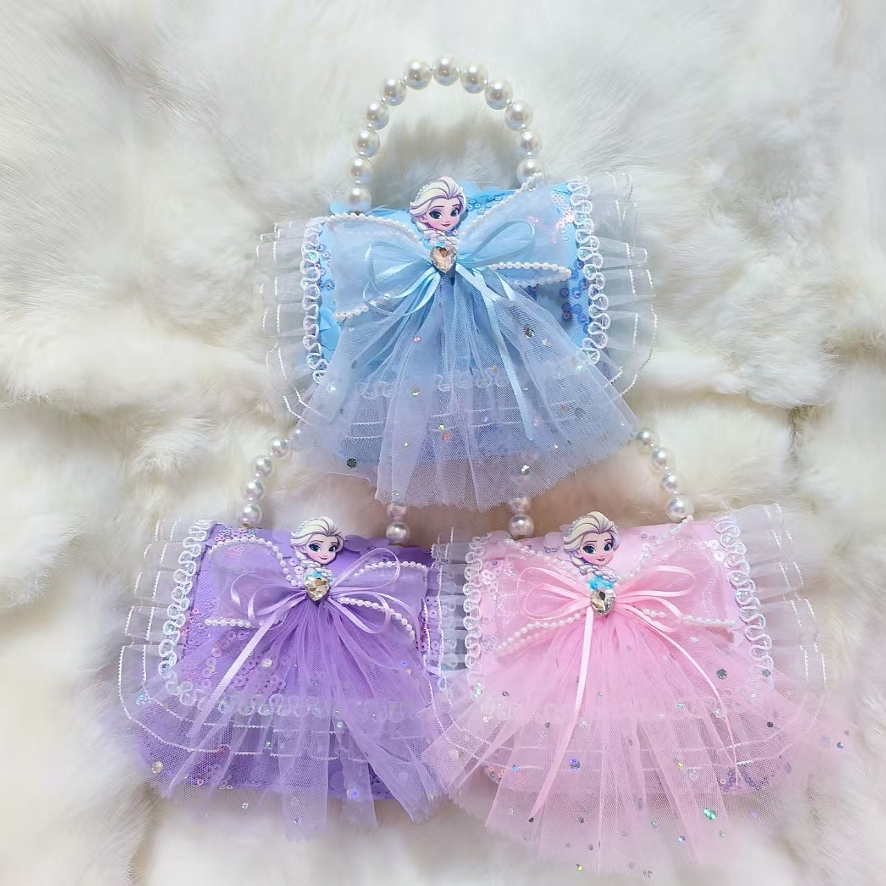 Bolso de perla arco princesa Elsa cambio bolso accesorios bolso de Año Nuevo para chicas bolso de dibujos animados bolso cuadrado