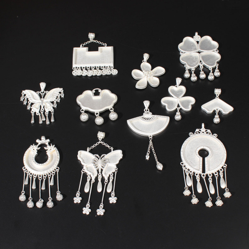 DIY Miao Silver Pendant Miao Accessories Empty Holder Retro Base Handmade Ethnic Jewelry Accessories Long Versatile