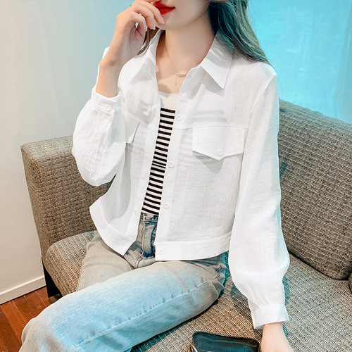 Summer Women's Shirt-Syle Open-Front Blazer Outerwear Loose Long-Sleeve Chiffon Versatile Thin Loose Top for Women