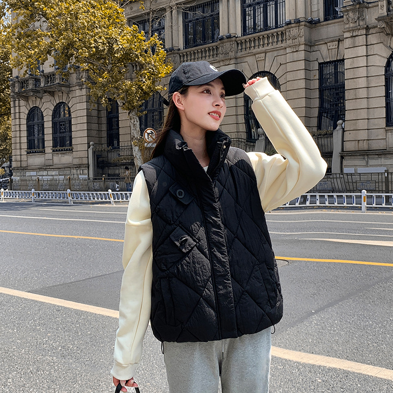 Corea del Sur irregular bolsillo chaleco de algodón mujer moda suelta delgada chaleco de hombro chaqueta de algodón abrigo caliente