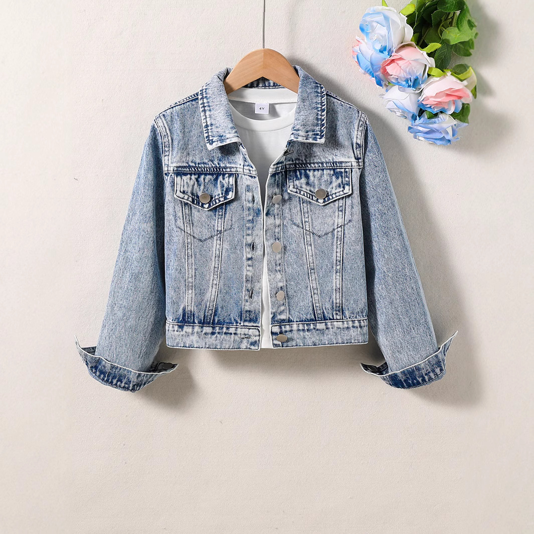 New arrival, hot-selling cross-border style girls' denim jacket, retro European and American style, snowflake design, trendy women's top.