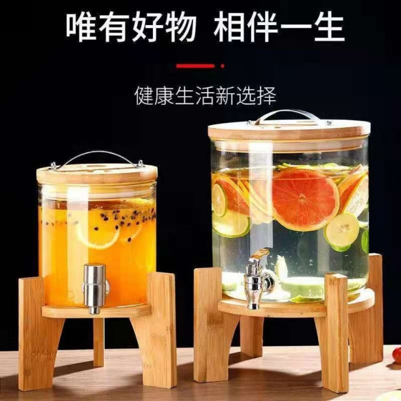 hervidor de agua fría con grifo hervidor de agua fría vidrio resistente a altas temperaturas bebida de gran capacidad barril de jugo de fruta barril de licor de limonada barril de fermentación