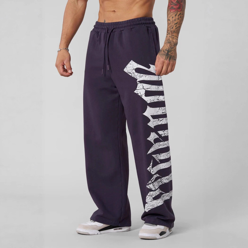 Youngla New Men's Sports Pants Muscle Sports Fitness Jogging Trousers Cotton Printed Mid Waist Casual Pants