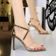 398-9 in Europe and the summer fashion high-heeled shoes high heel with metal beads peep-toe transparent words and women sandals